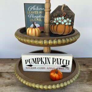 Handmade Tiered Tray Decor - Autumn Leaves & Pumpkins Please